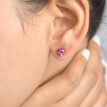 Pink Sapphire Heart Studs