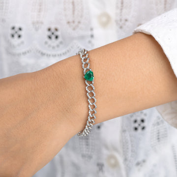 Emerald Heart Diamond Link Chain Bracelet
