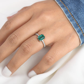Emerald Octagon Diamond Solitaire Ring