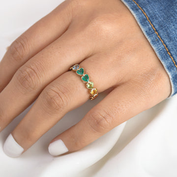 Rainbow Gemstone Heart Bezel Set Ring