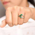 Emerald Three Pear Diamond Ring