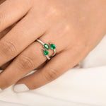 Emerald Three Pear Diamond Ring