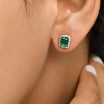 Emerald Octagon Diamond Studs