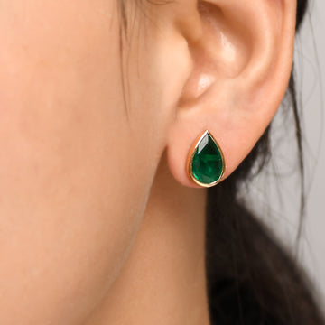 Emerald Pear Bezel Set Studs