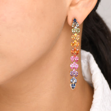 Rainbow Sapphire Pear Long Earrings