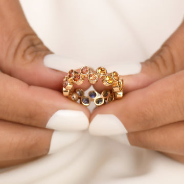 Rainbow Sapphire Round Zig Zag Ring