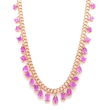 Pink sapphire Mix Shape Link Chain Necklace