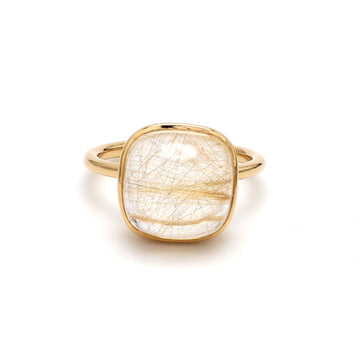 Golden Rutile Cushion Cabochon Ring