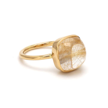 Golden Rutile Cushion Cabochon Ring