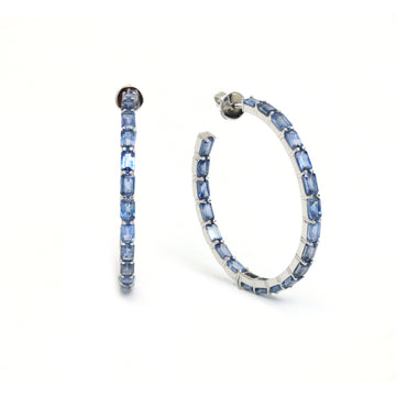Blue Sapphire Emerald Cut Hoops