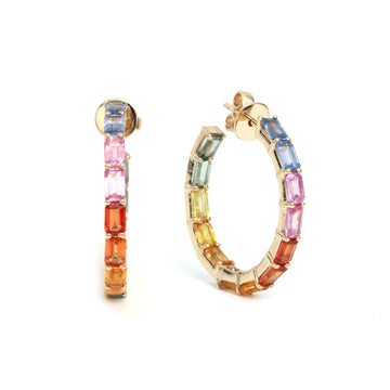 Rainbow Sapphire Thin Octagon Hoops