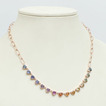 Rainbow Sapphire Heart Paperclip Necklace