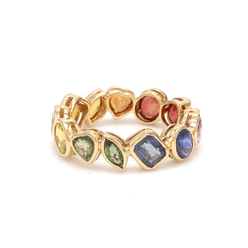 Rainbow Sapphire Mix Shape Bezel Ring