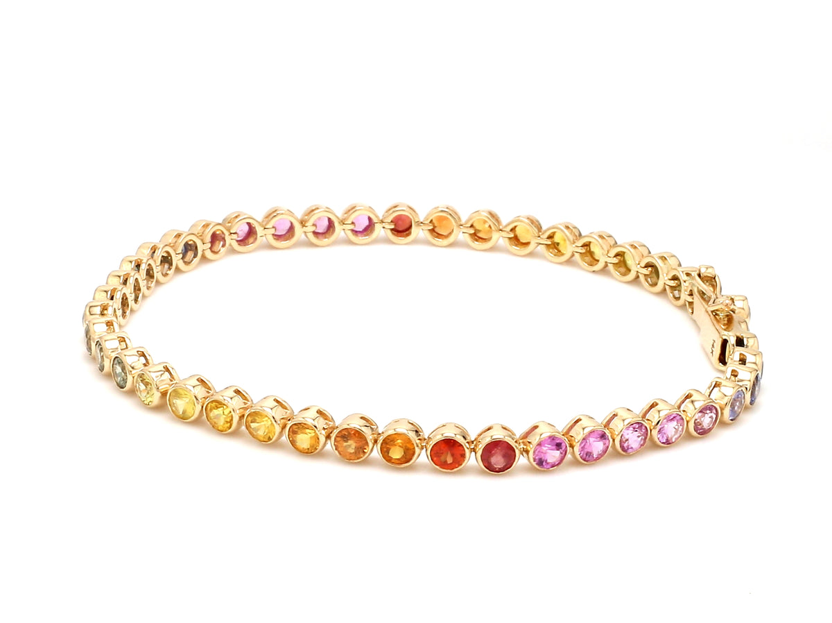 Rainbow Sapphire Round Bezel Set Bracelet