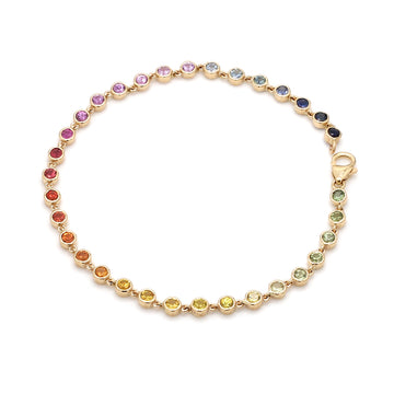 Rainbow Sapphire Round Link Chain Bracelet