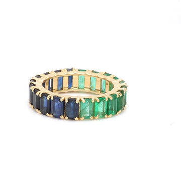 Emerald Blue Sapphire Octagon Half & Half Ring