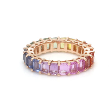 Rainbow Sapphire Small Octagon Shared Prong Ring