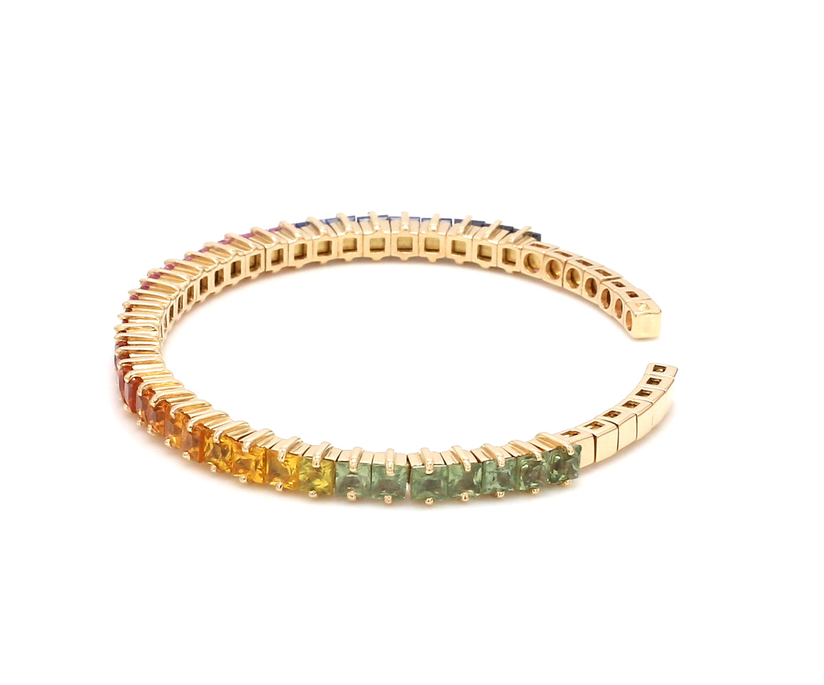 Rainbow Sapphire Princess Cut Cuff
