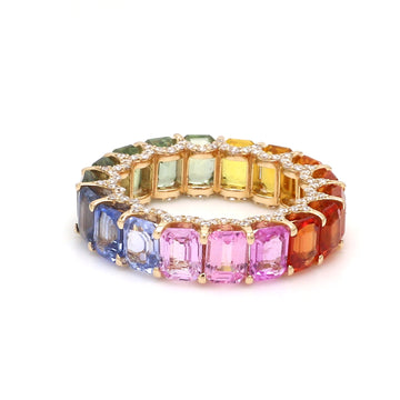 Rainbow Sapphire Emerald Cut Diamond Ring