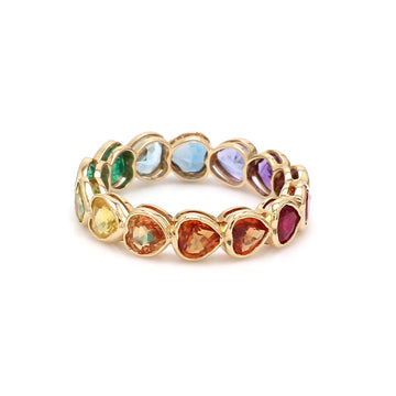 Rainbow Gemstone Heart Bezel Set Ring