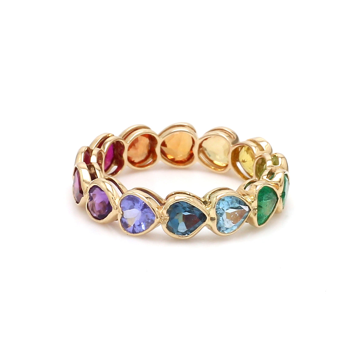 Rainbow Gemstone Heart Bezel Set Ring