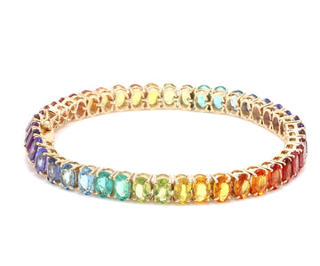 Rainbow Gemstone Vertical Oval Bracelet