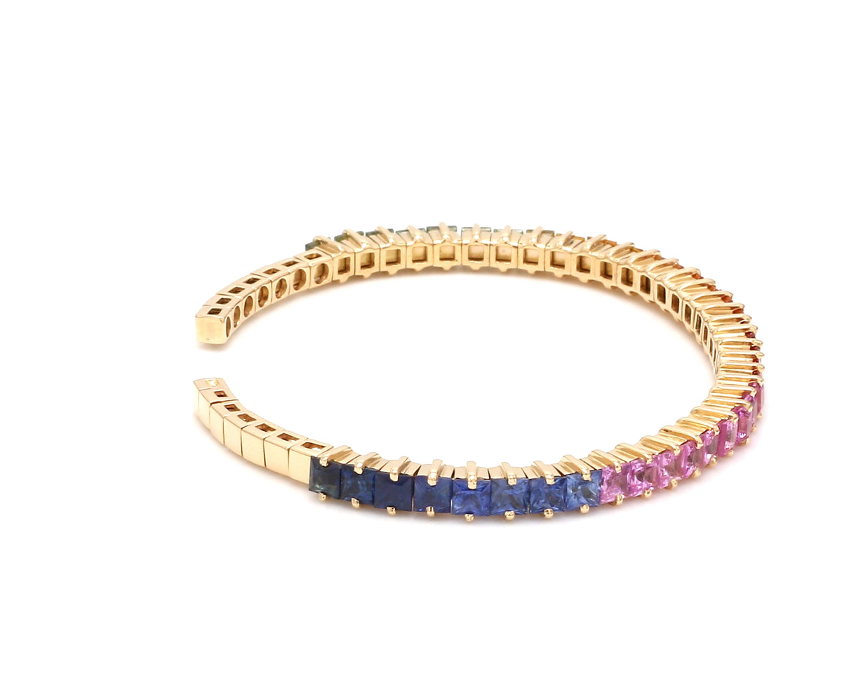 Rainbow Sapphire Princess Cut Cuff
