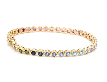 Rainbow Gemstone Round Bezel Set Bracelet