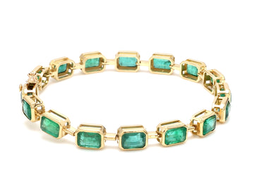 Emerald Octagon Bezel Set Link Bracelet