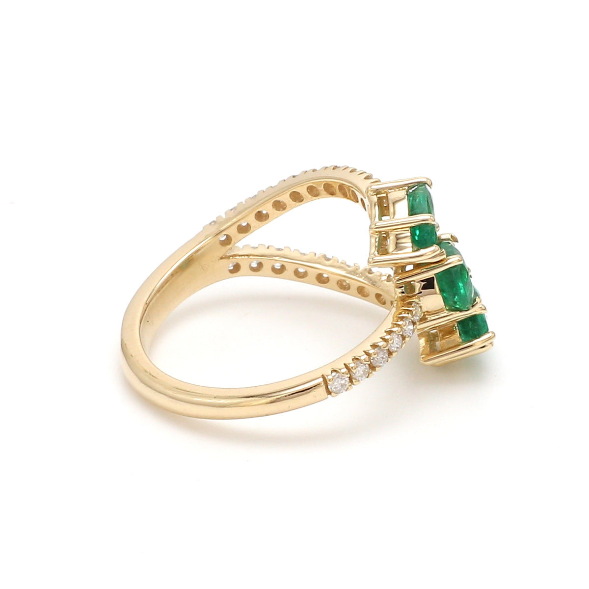 Emerald Three Pear Diamond Ring