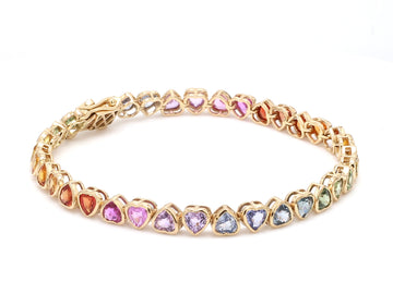 Rainbow Sapphire Heart Bezel Set Bracelet