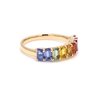 Rainbow Sapphire Octagon Half Eternity Band
