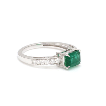 Emerald Diamond Octagon Prong Set East West Ring