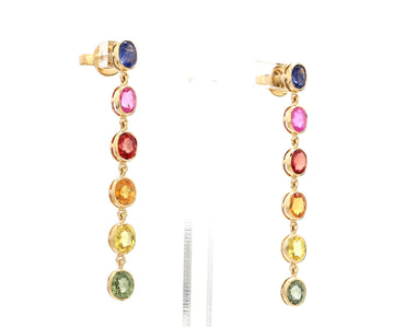 Rainbow Sapphire Oval Bezel Set Link Earrings