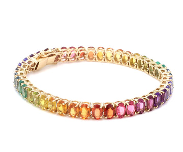 Rainbow Gemstone Vertical Oval Bracelet