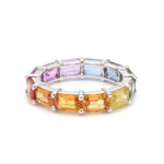 Rainbow Sapphire Emerald Cut Horizontal Ring