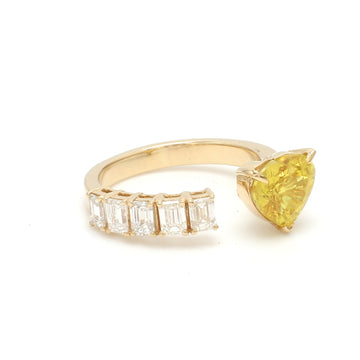 Yellow Sapphire Heart Diamond Open Ring