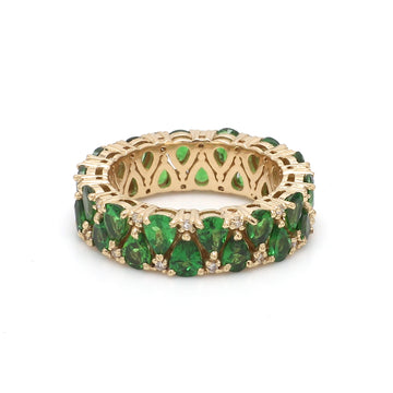 Tsavorite Pear and Diamond Ring