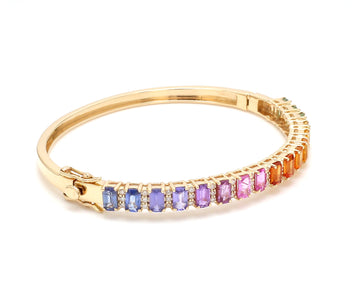 Rainbow Sapphire Emerald Cut and Diamond Bangle