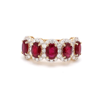 Ruby Oval Diamond Five Stone Ring