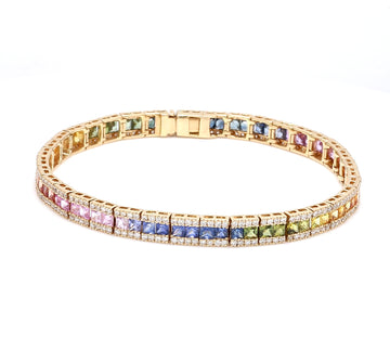 Rainbow Sapphire Princess Cut Diamond Bracelet