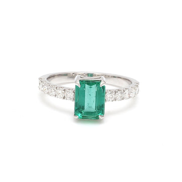 Emerald Octagon Diamond Solitaire Ring