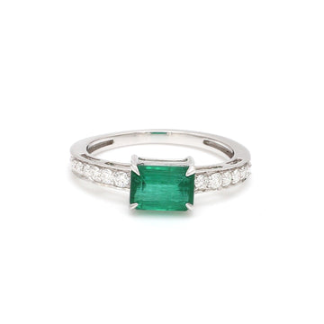 Emerald Diamond Octagon Prong Set East West Ring