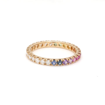 Rainbow Sapphire Half Diamond Ring