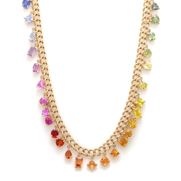 Rainbow Sapphire Mix Shape Link Chain Necklace