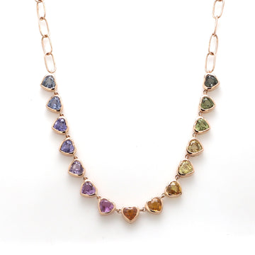 Rainbow Sapphire Heart Paperclip Necklace
