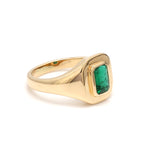 Emerald Octagon Bezel Set Signet Ring