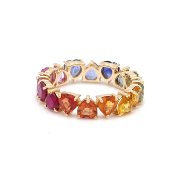 Rainbow Sapphire Prong Set Alternate Heart Ring
