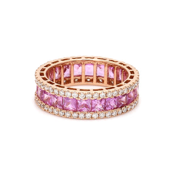 Pink Sapphire Princess Cut Diamond Ring