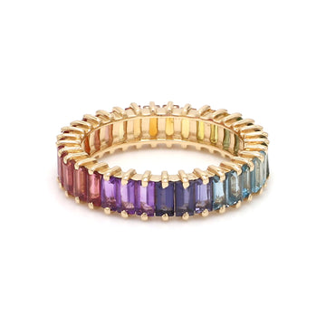Rainbow Gemstone Vertical Baguette Ring